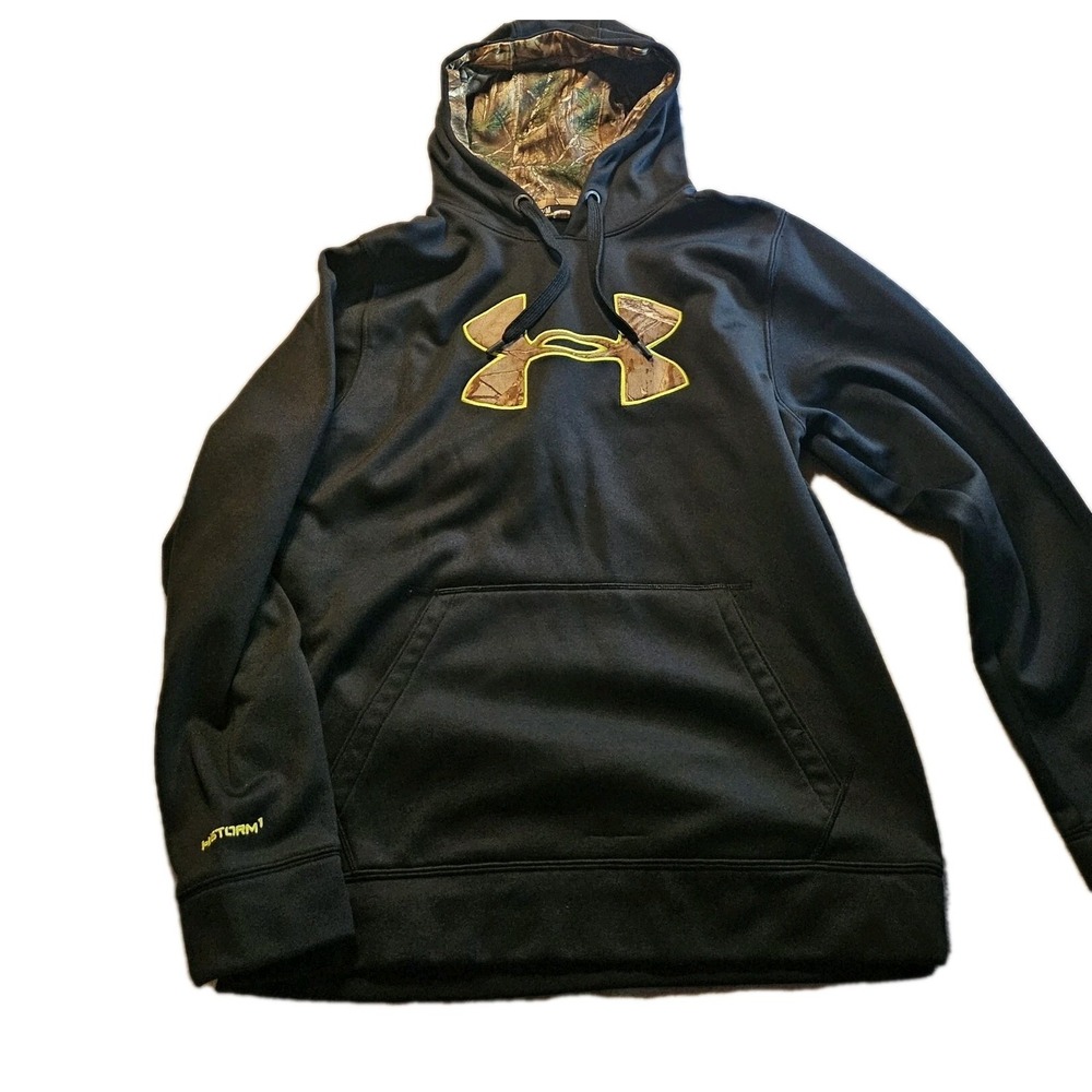 Under Armour Storm Mens Fleece Black W/Camo Print U  Hoodie W/Pocket SZ M